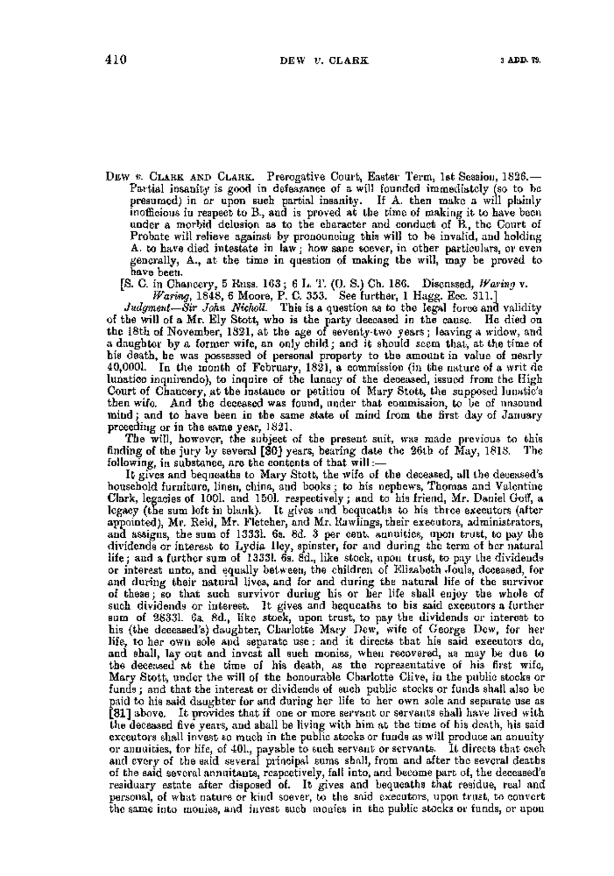 410 DEW V. CLARK: Legal Analysis of Partial Insanity in Will Validity ...