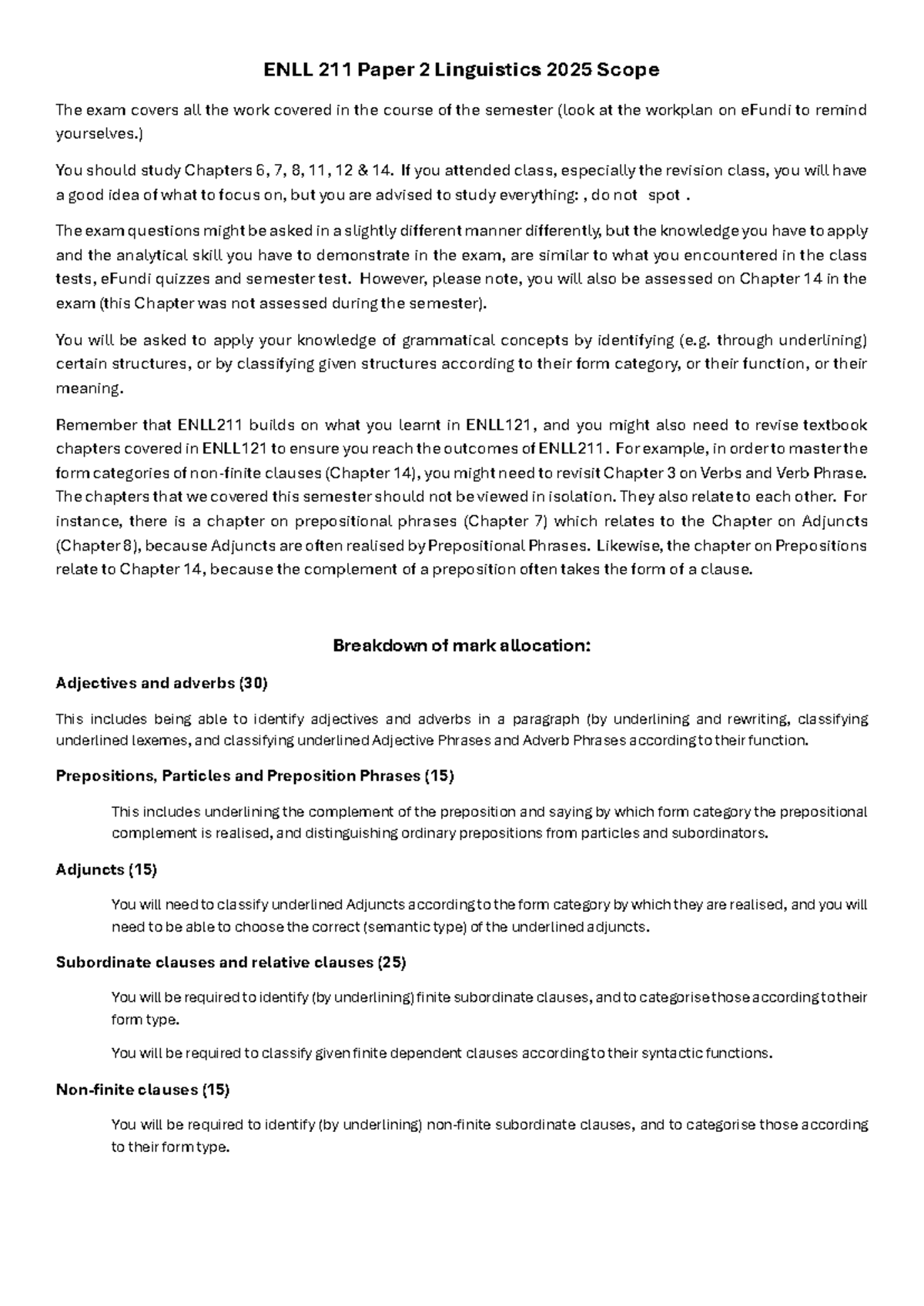 ENLL 211 Final Exam Paper 2 Linguistics 2025 Scope Overview - Studocu