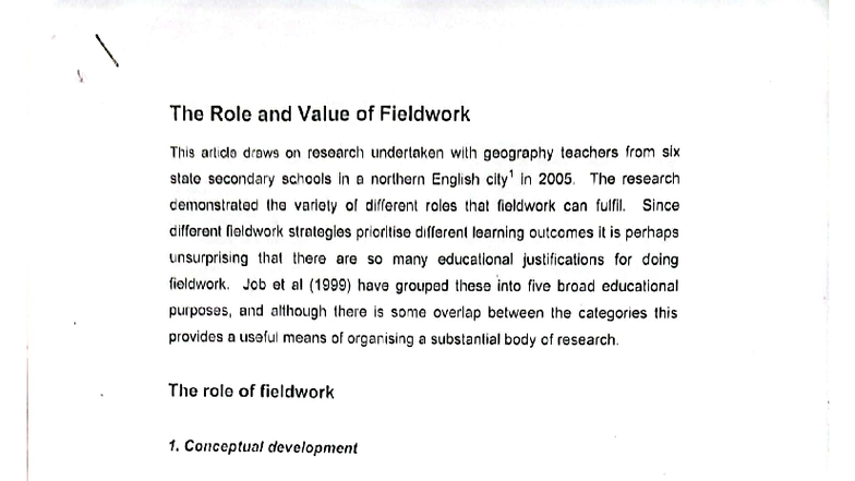 The Role and Value of Fieldwork in Geography Education - Studocu