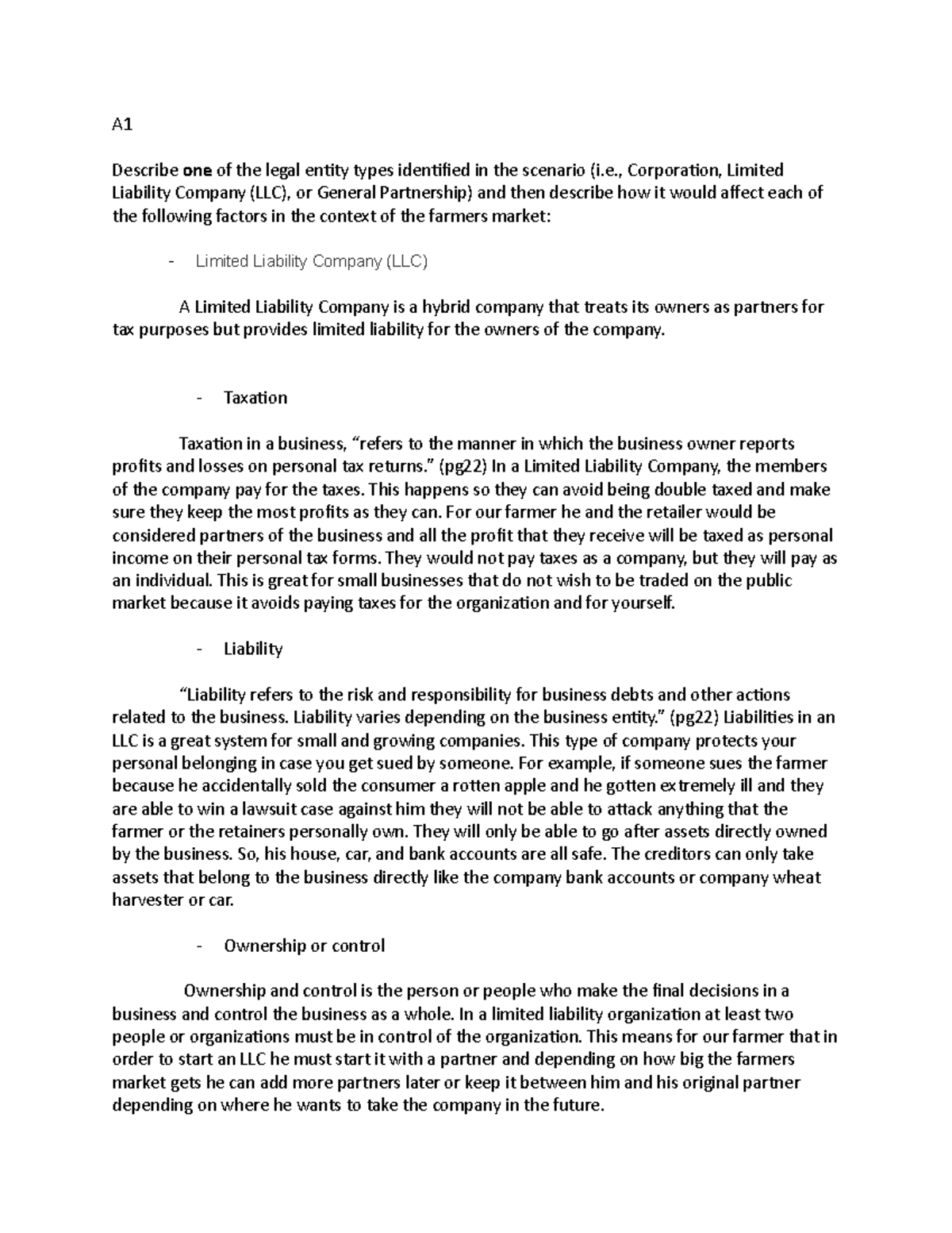 WGU D078 - Task 2 Essay on Legal Entities: LLC vs General Partnership ...