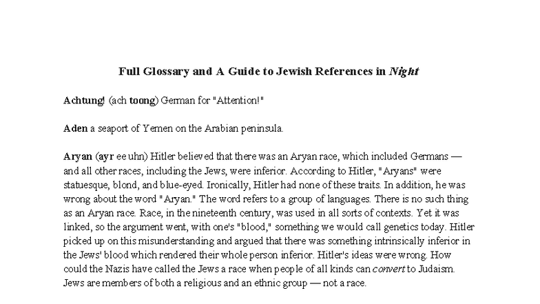 Jewish References in Night: A Comprehensive Glossary Guide - Studocu