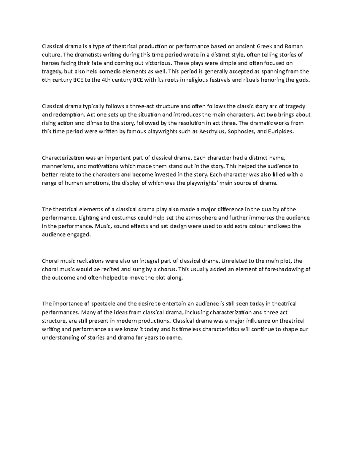 Classical Drama: Characteristics and Influence on Theatrical Arts - Studocu