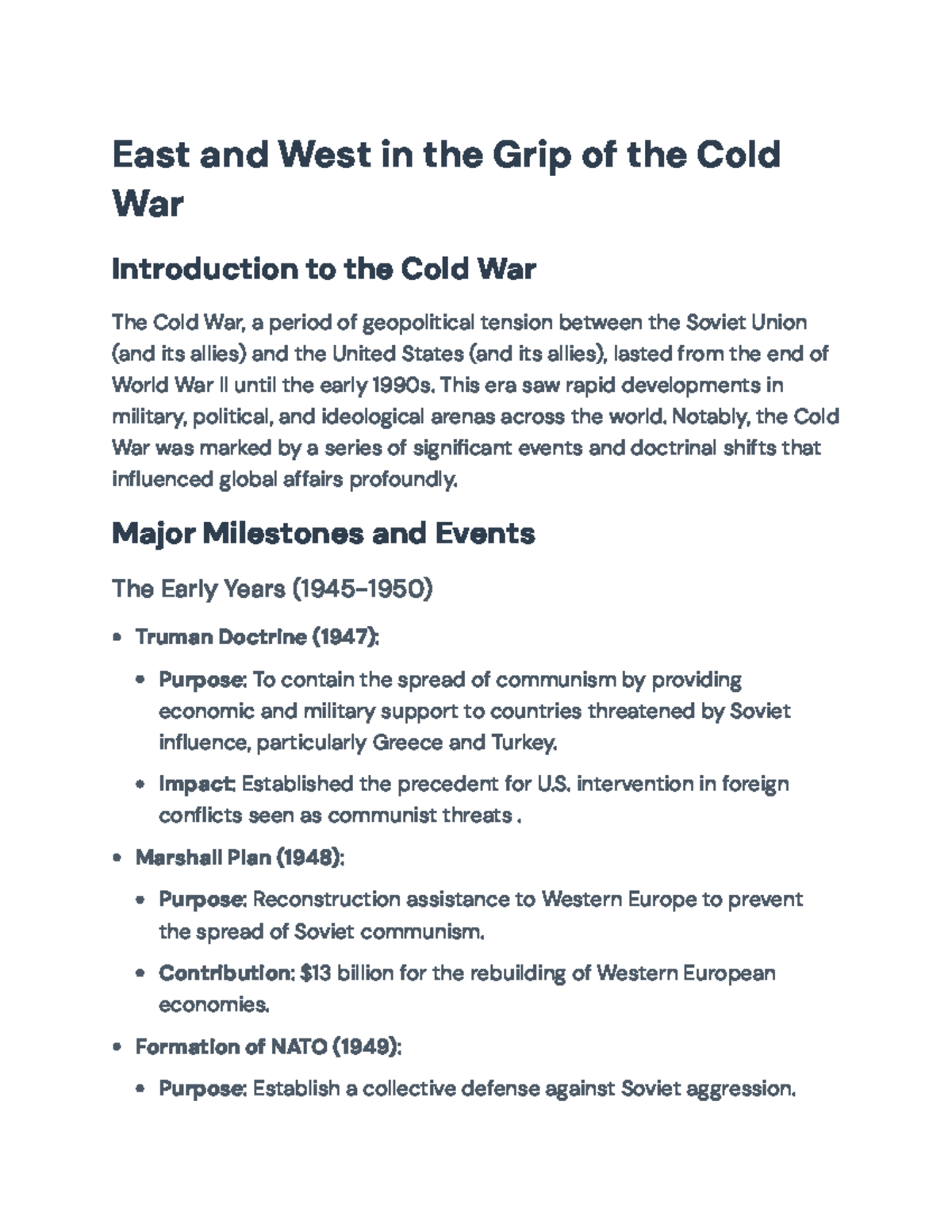Cold War Overview: Key Events and Global Effects (HIST 101) - Studocu