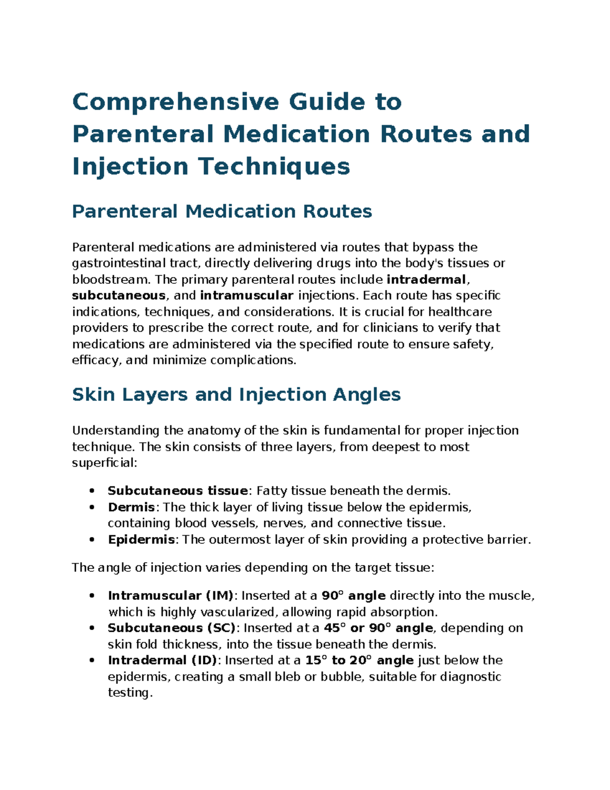 Comprehensive Guide to Safe Syringe Use and Injection Techniques Studocu
