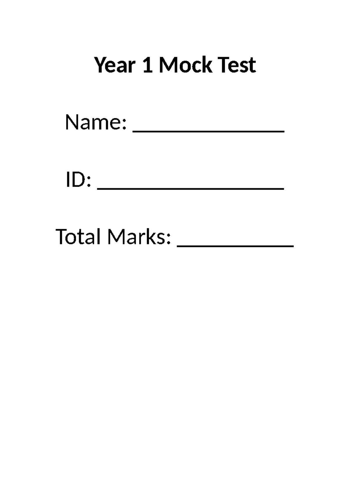 Year 1 Mock Test - Comprehension & Language Skills Assessment - Studocu