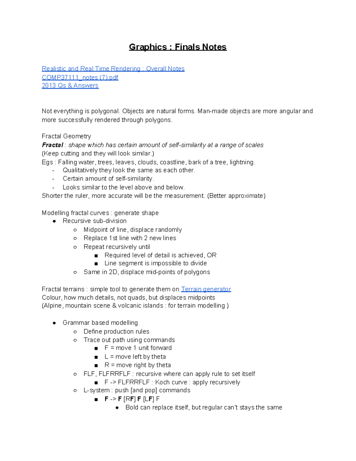 COMP37111 Graphics Finals Notes Summary: Rendering Techniques ...