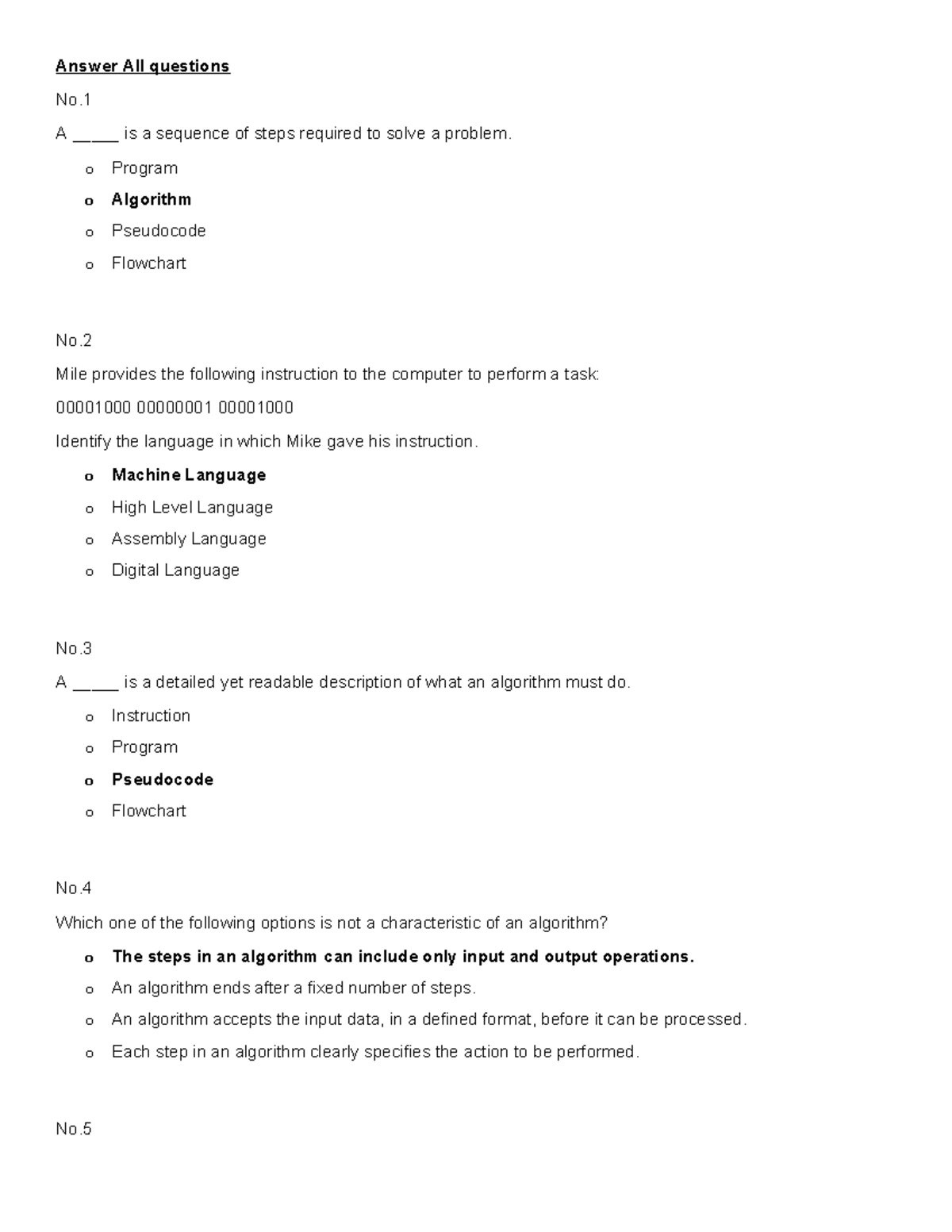 Logic Test (Ch 1 & 2) - Algorithm and Flowchart Questions - Studocu