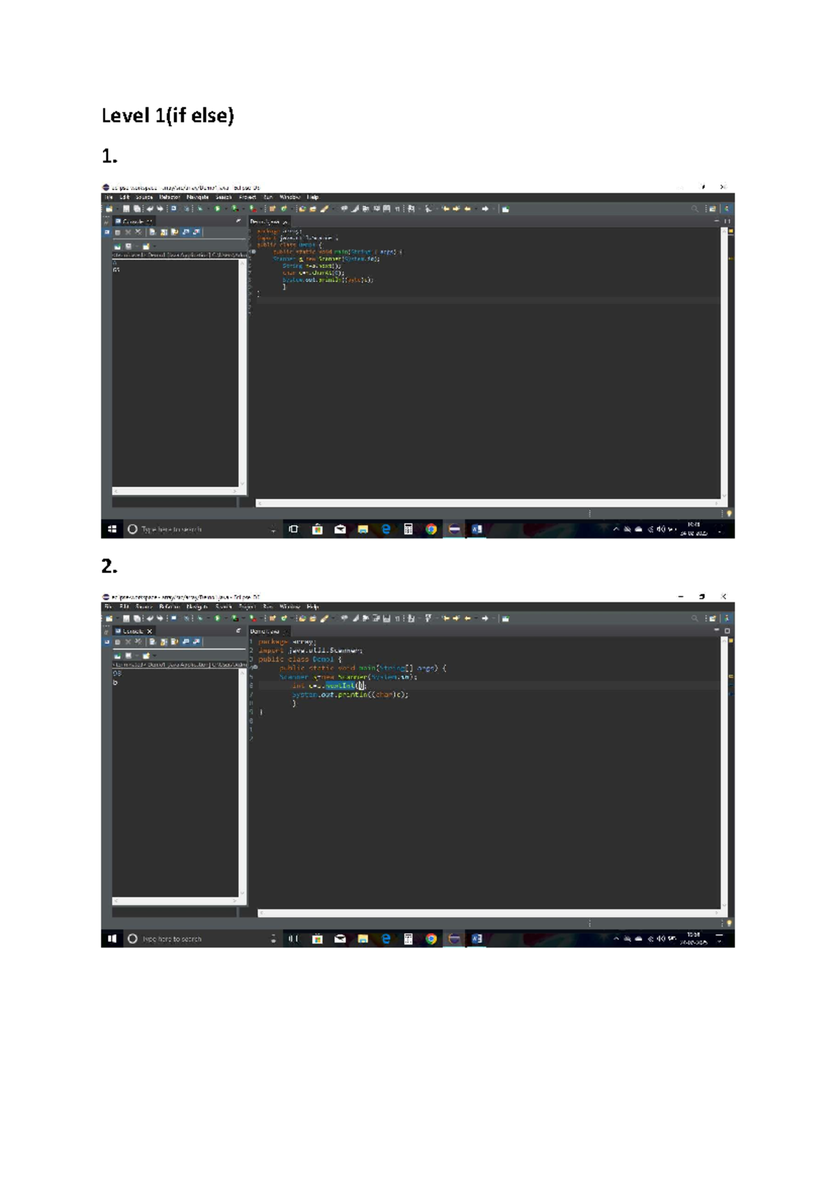 Array assignment 1 - java program - Level 1(if else) 1. Level 2 (if ...