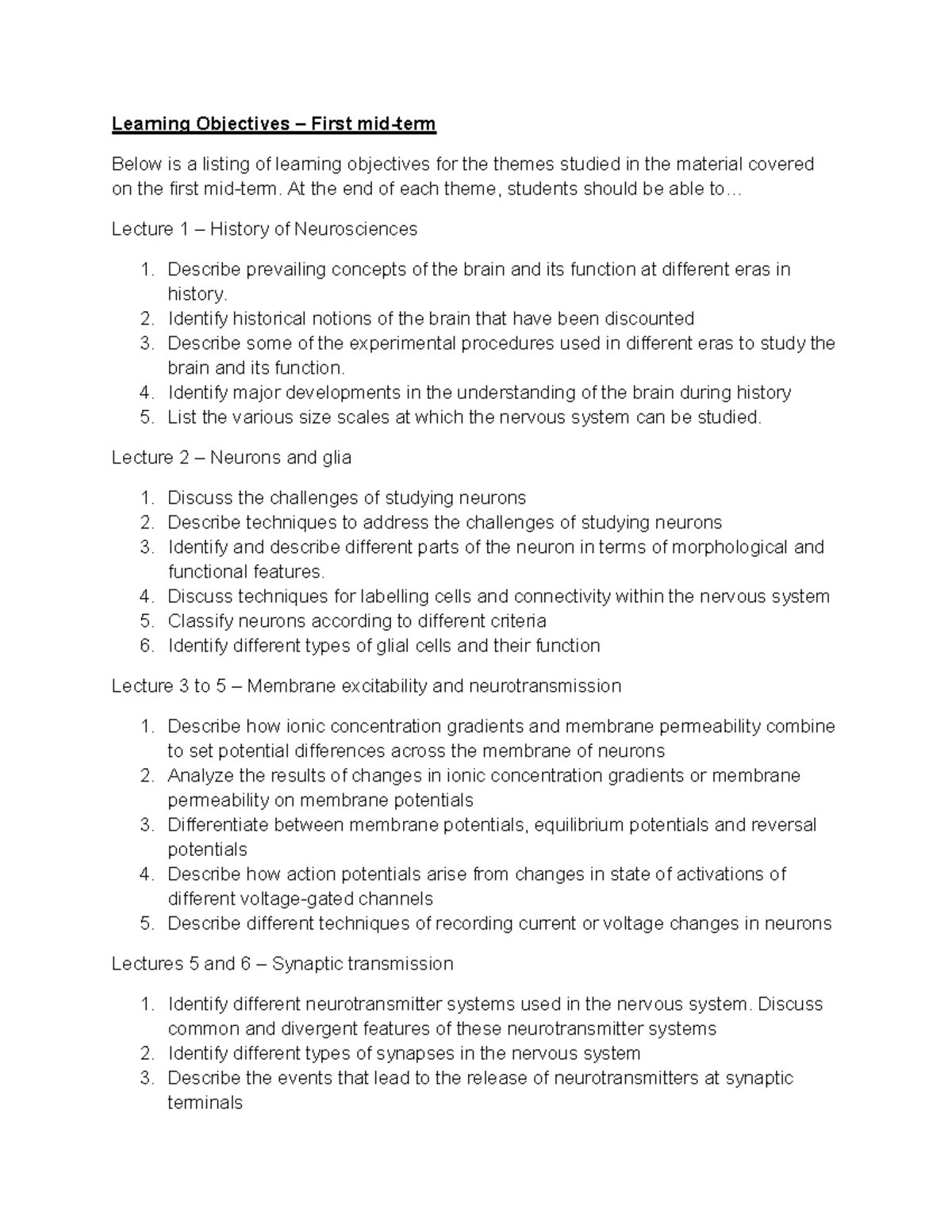 Learning Objectives - First mid-term updated-2 - Learning Objectives ...