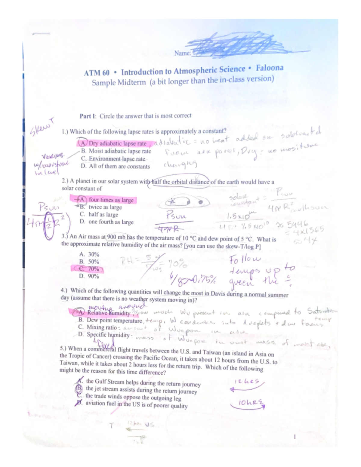 ATM 60 Sample Midterm Exam Study Guide on Atmospheric Science - Studocu