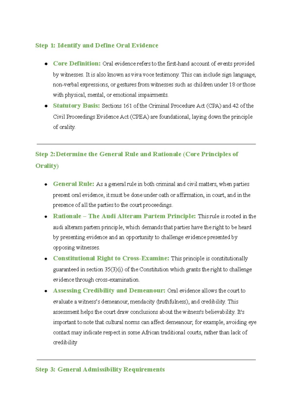Oral Evidence: Core Principles and Admissibility Requirements - Studocu