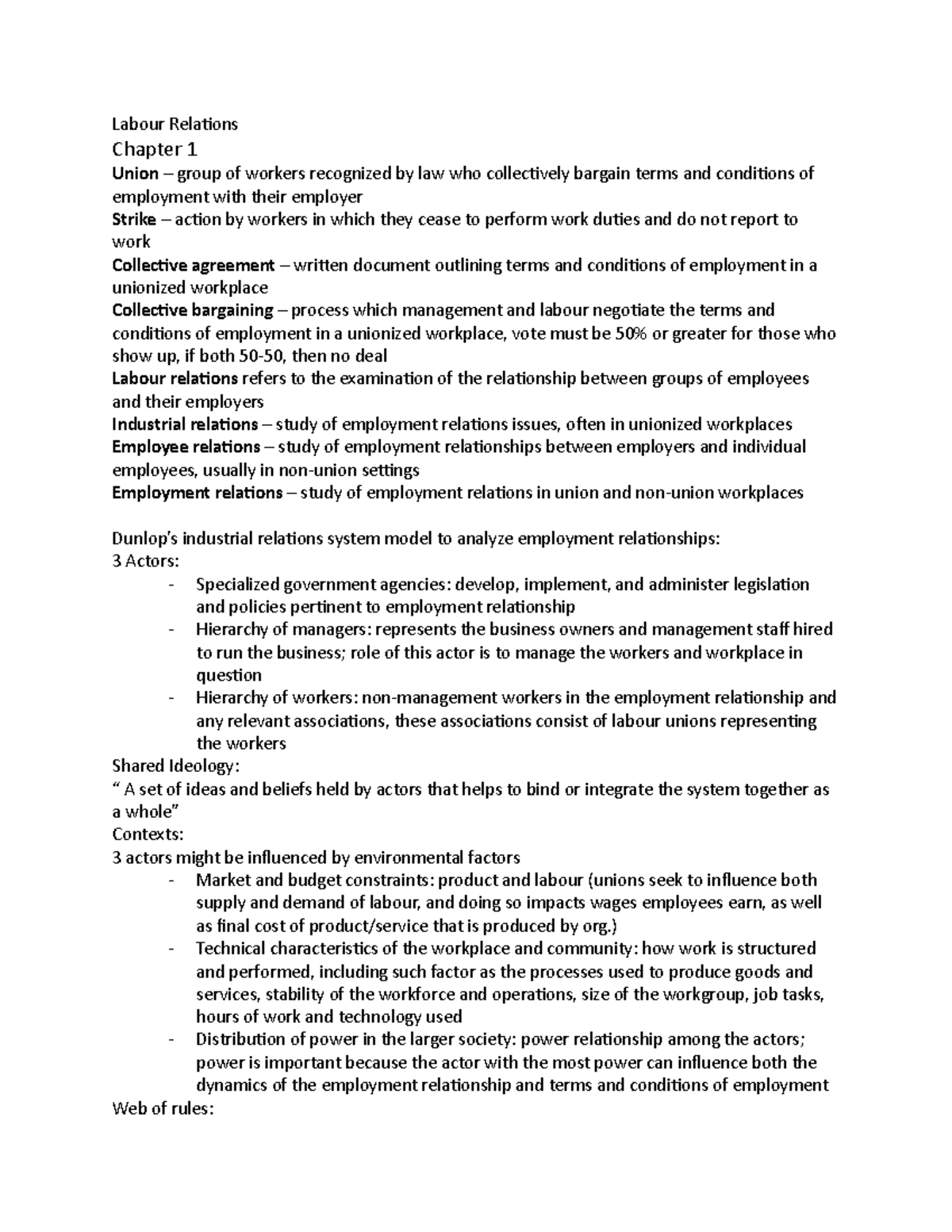 Labour Relations (LR 101): Comprehensive Study Notes for Chapters 1-3 ...