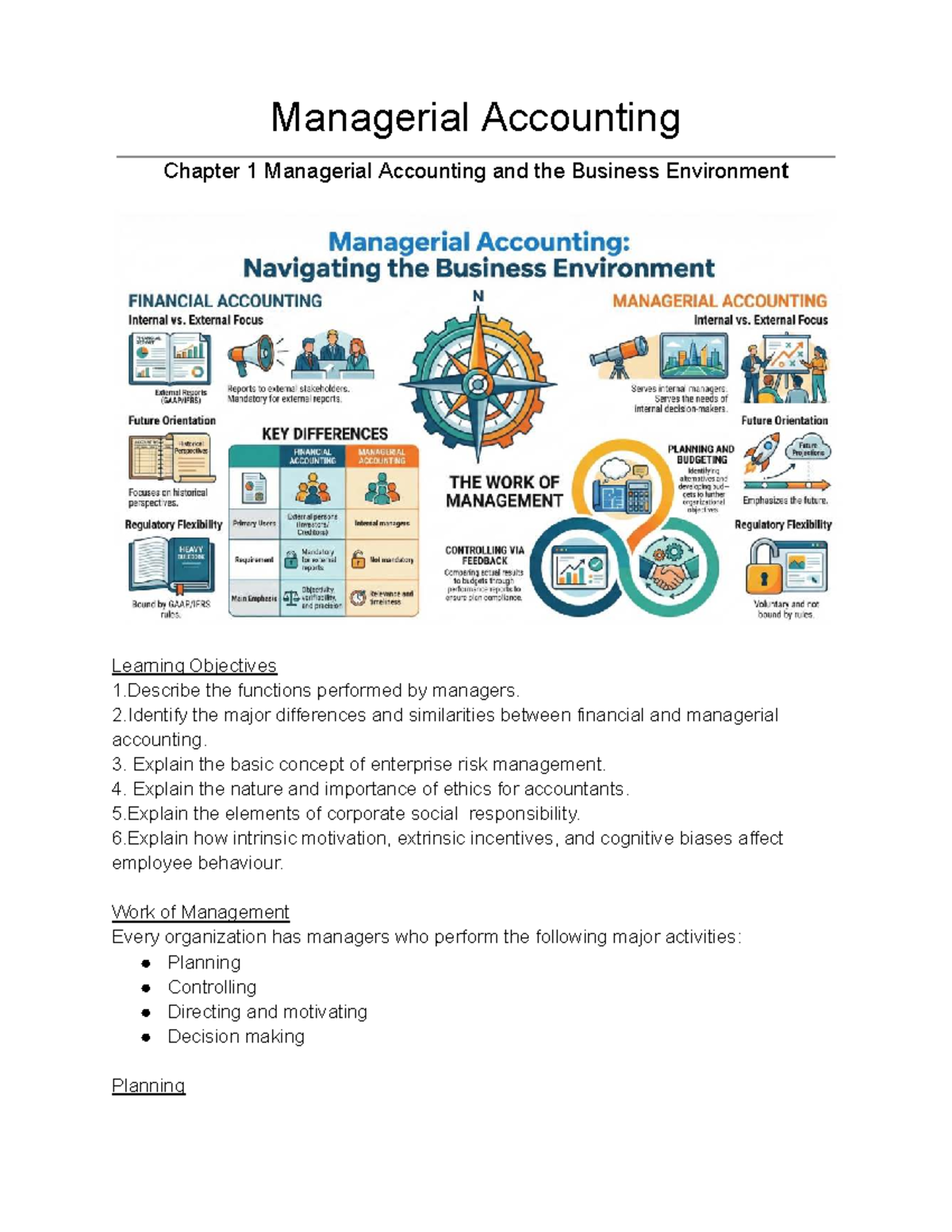 ACC 101: Managerial Accounting Chapter 1 - Key Concepts & Objectives ...