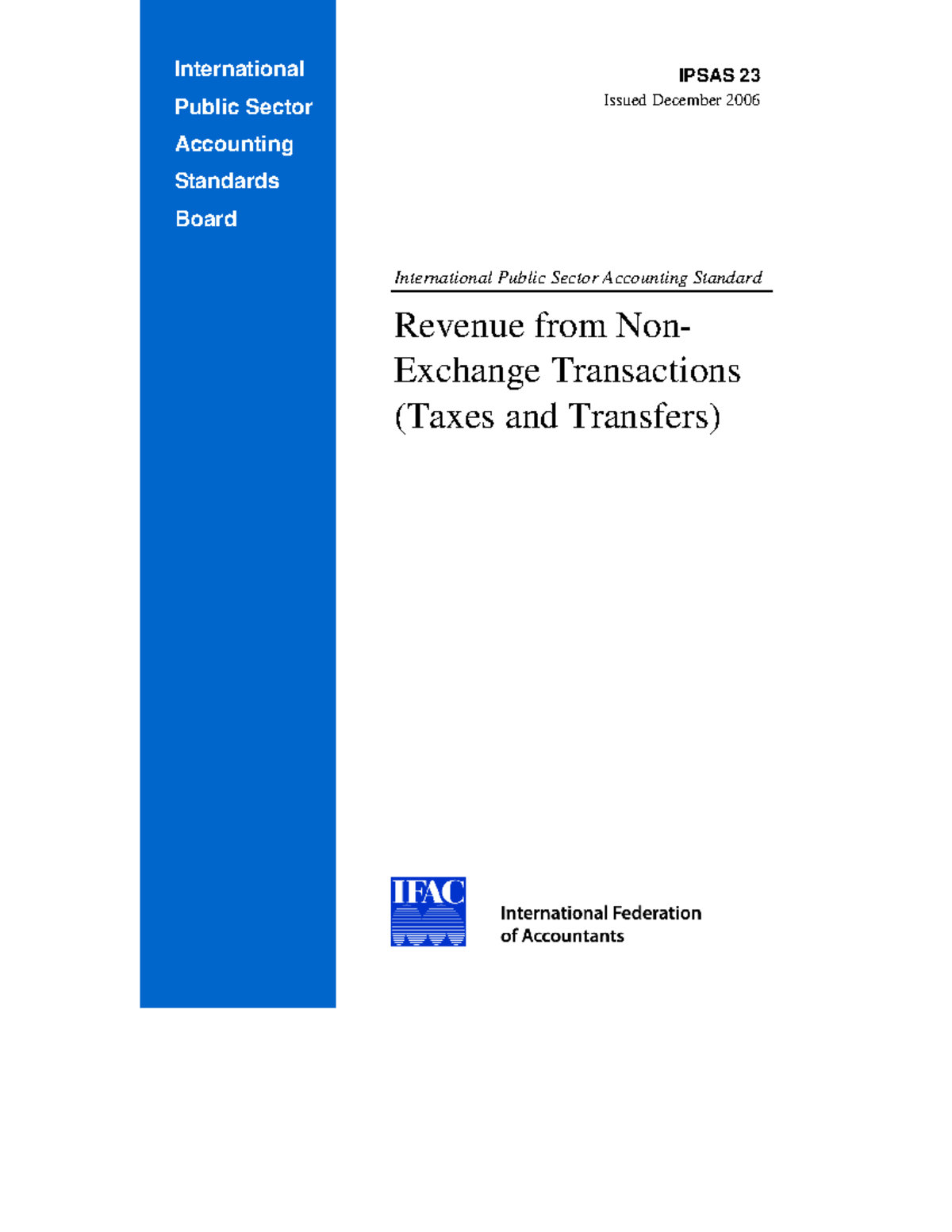 IPSAS 23: Revenue from Non-Exchange Transactions (Taxes & Transfers ...