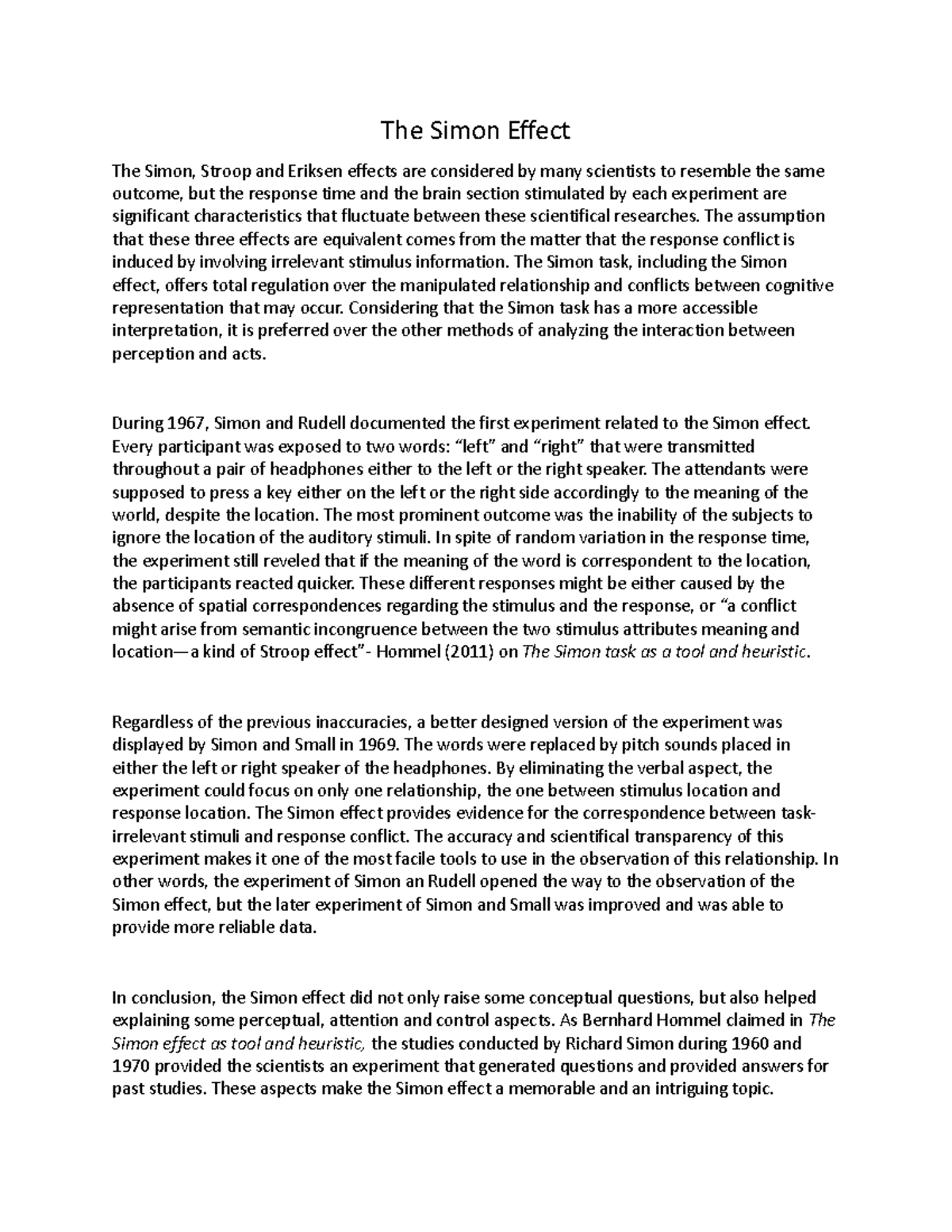 The Simon Effect: An Analysis of Cognitive Response Conflicts - Studeersnel