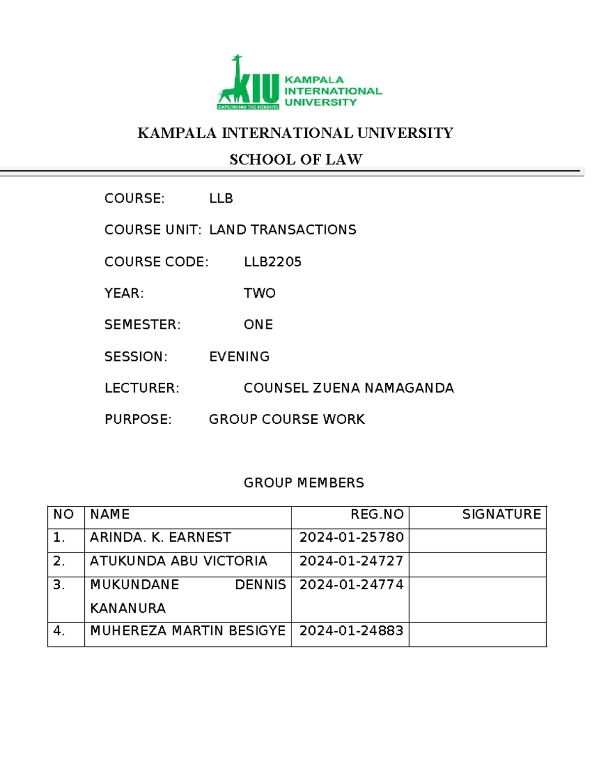 LLB2205 Coursework: Various Forms of Land Recording in Uganda - Studocu