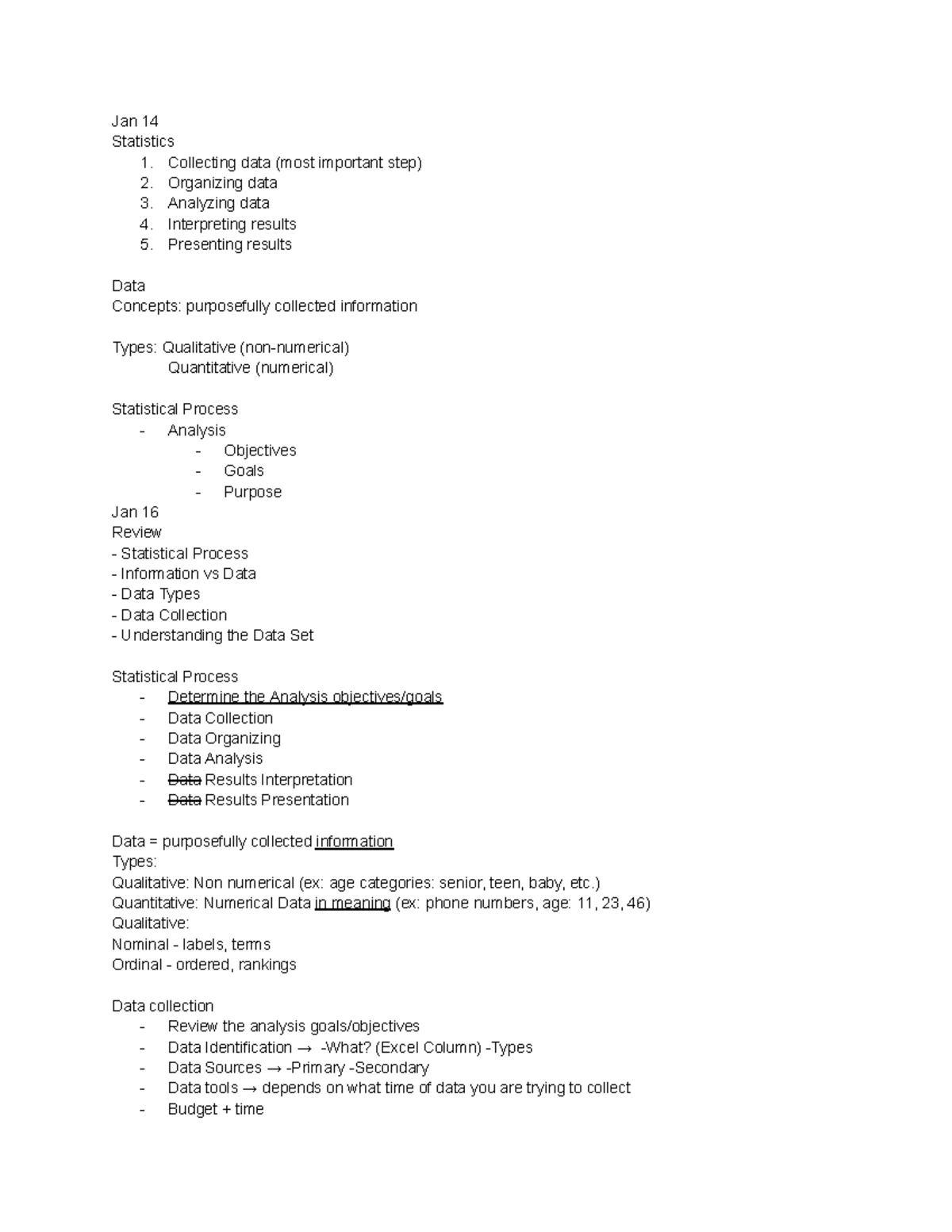 Statistics 101: Exam 1 Notes & Outline on Data Collection & Analysis ...