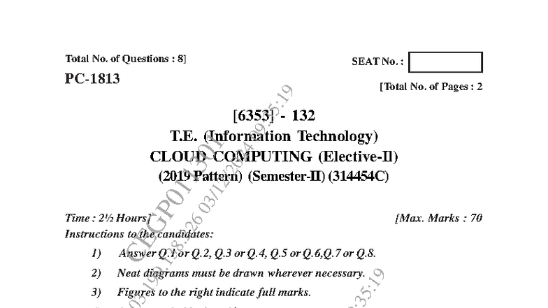 Cloud Computing (314454C) TE IT Sem II Exam Paper - Nov 2024 - Studocu