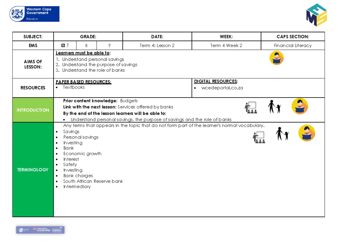 EMS Gr 7 Term 3 Week 3 - Entrepreneurial Skills Lesson Plan - Studocu