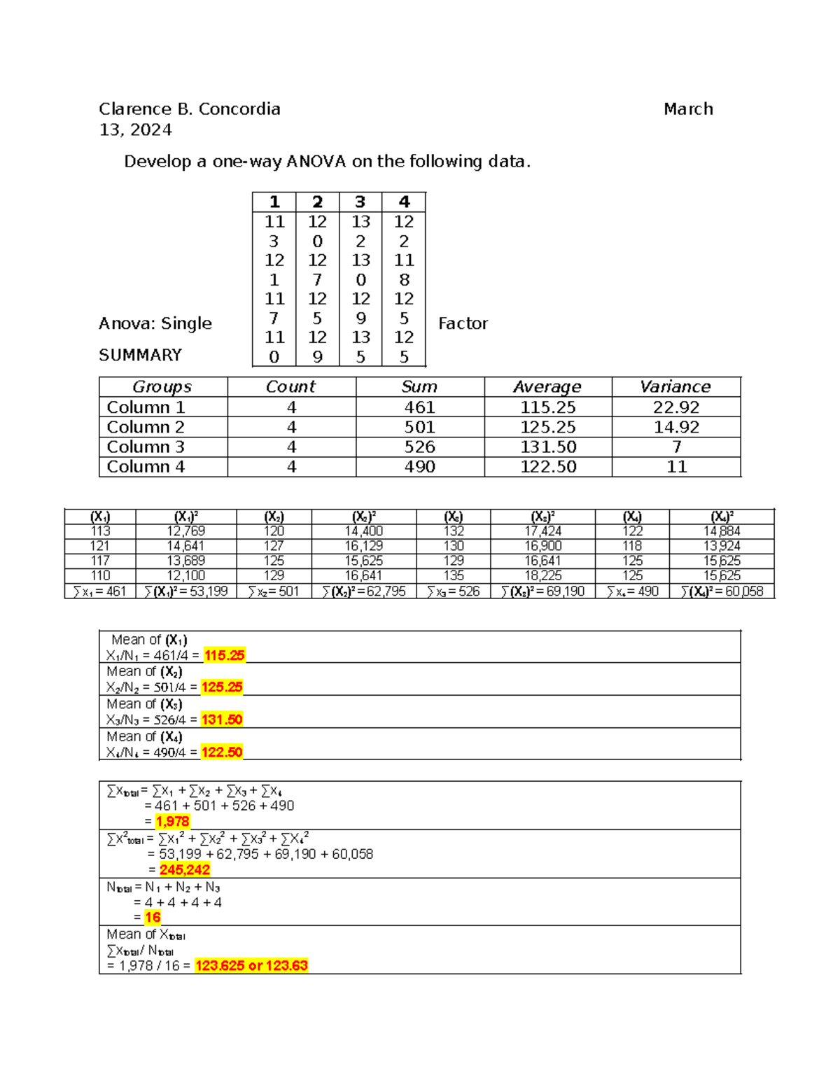One-Way ANOVA Analysis - Exercise 11 No. 2 - Studocu