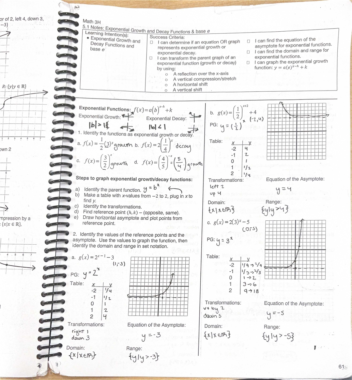 Math 3H Final Exam Notes: Exponential Growth & Decay Functions - Studocu