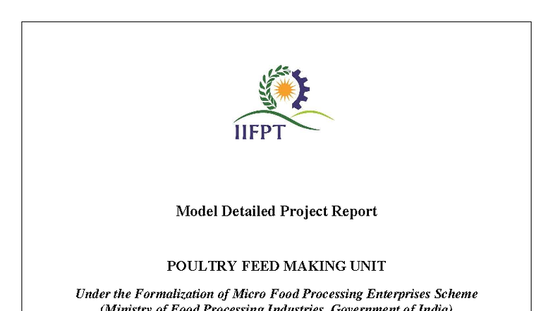DPR for Poultry Feed Making Unit: A Comprehensive Guide - Studocu