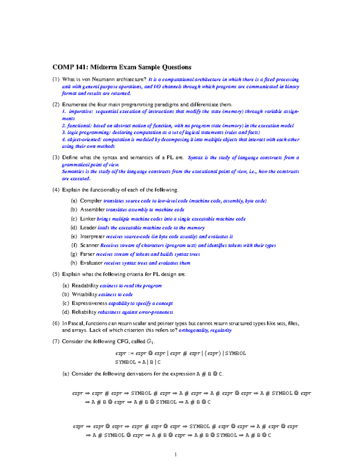 COMP 141: Midterm Exam Sample Questions & Solutions - Studocu