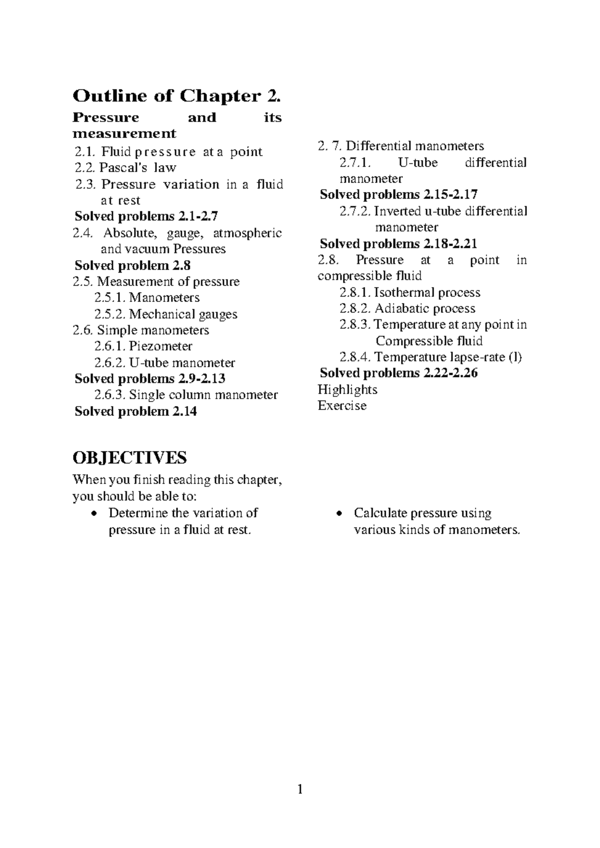 Lecture 2: Chapter 2 - Pressure and Its Measurement Overview - Studocu
