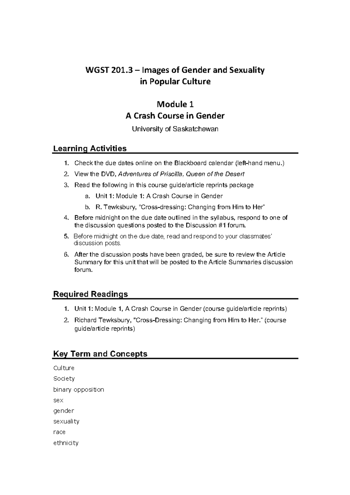 WGST 201.3 – Module 1 Lecture Notes: A Crash Course in Gender - Studocu
