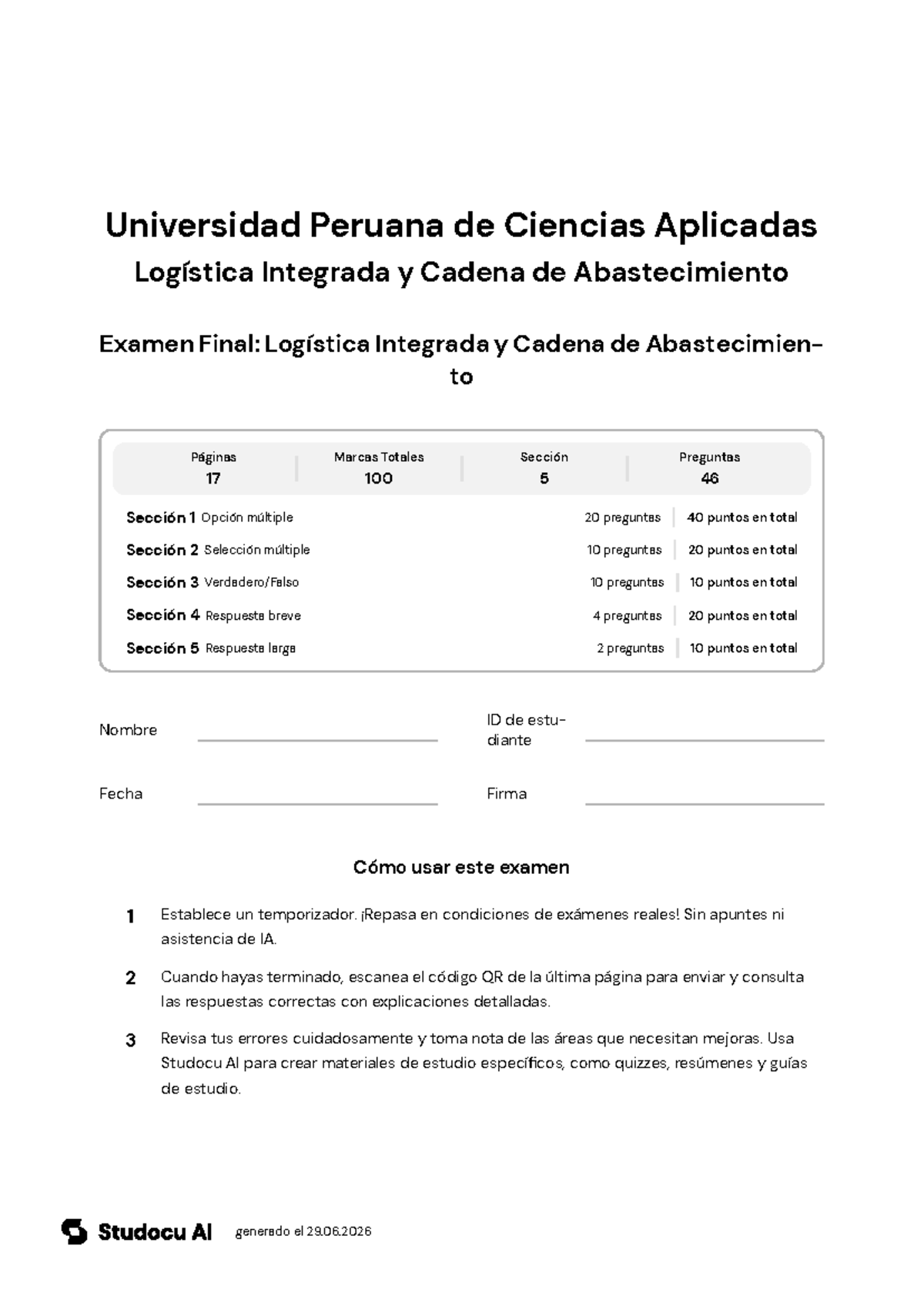 Examen Final: Logística Integrada y Cadena de Abastecimiento - Studocu
