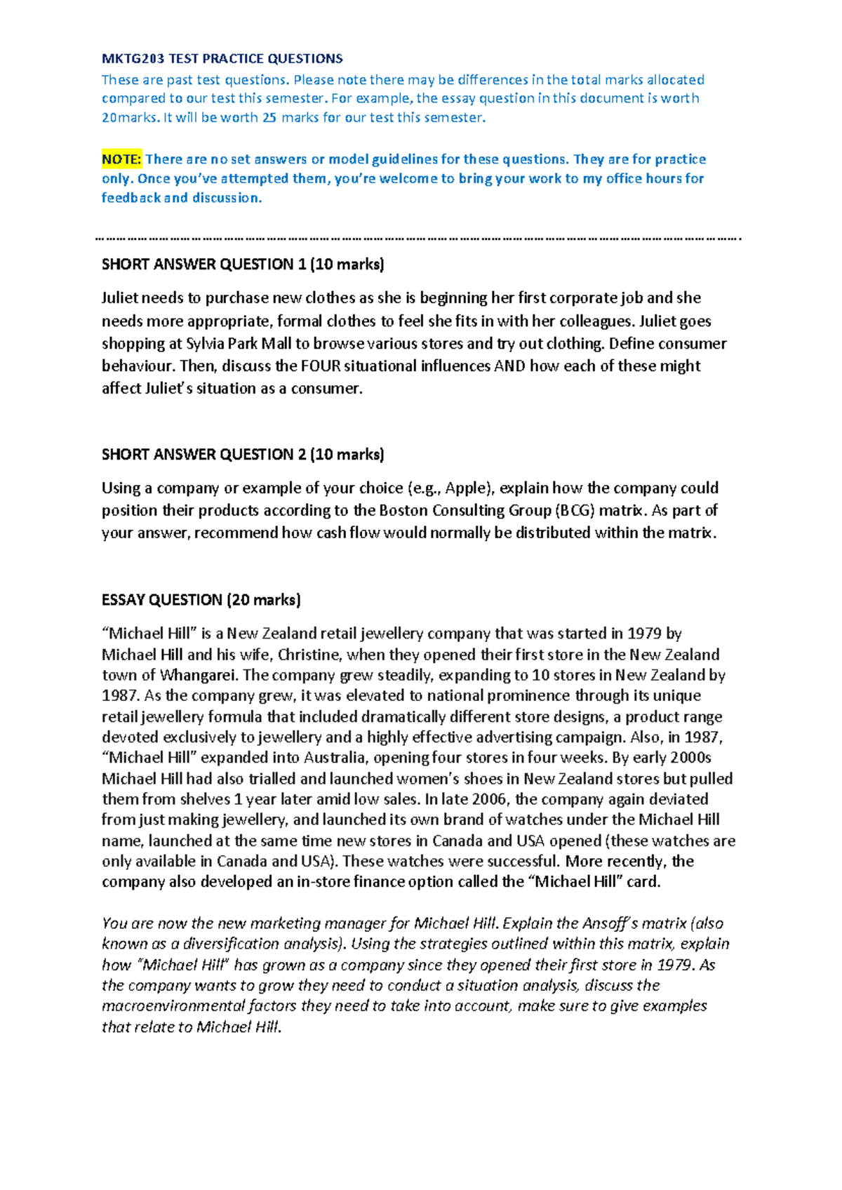 MKTG203 S1 2026 - Test Practice Questions & Consumer Behavior Insights ...