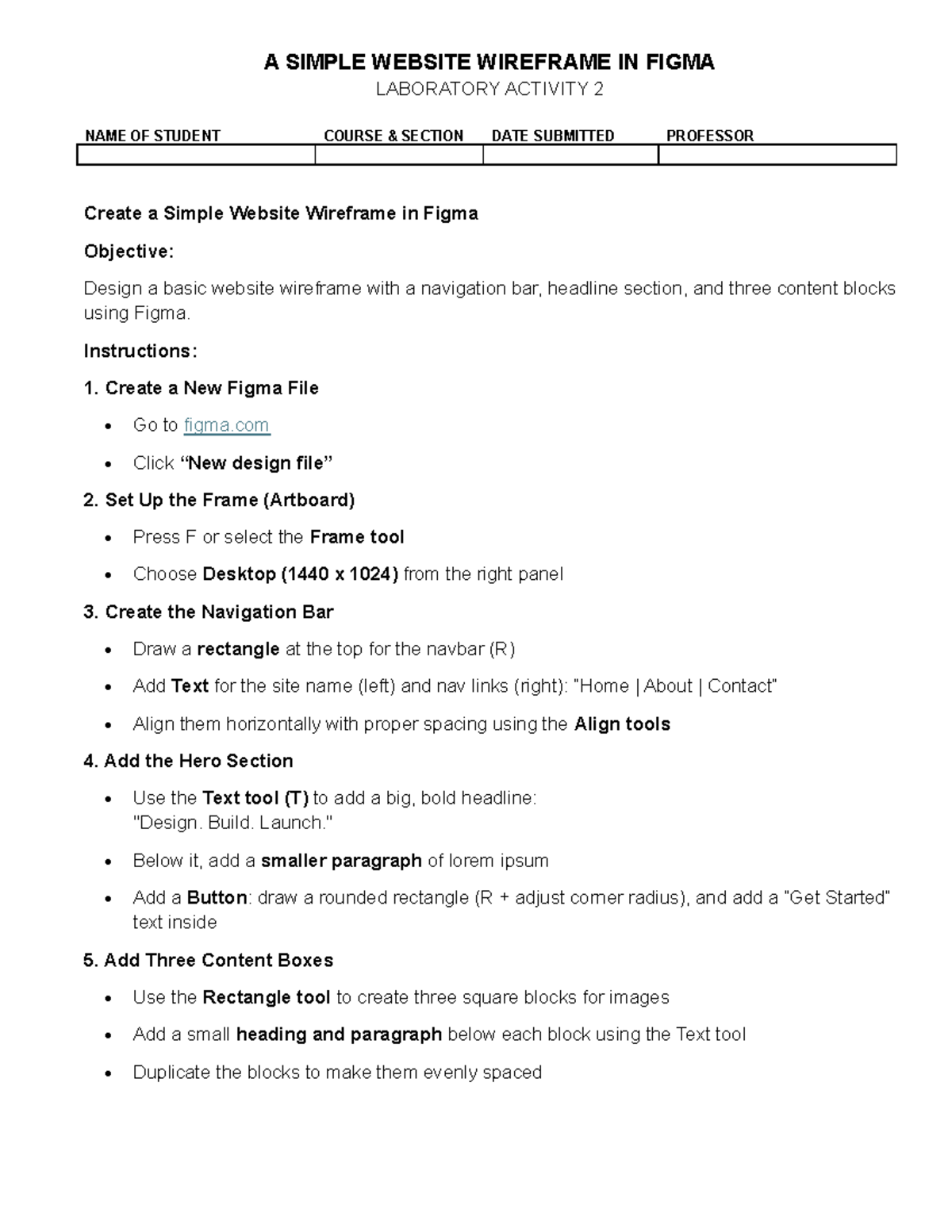 CPEN 106 Lab Activity 2: Simple Website Wireframe in Figma - Studocu