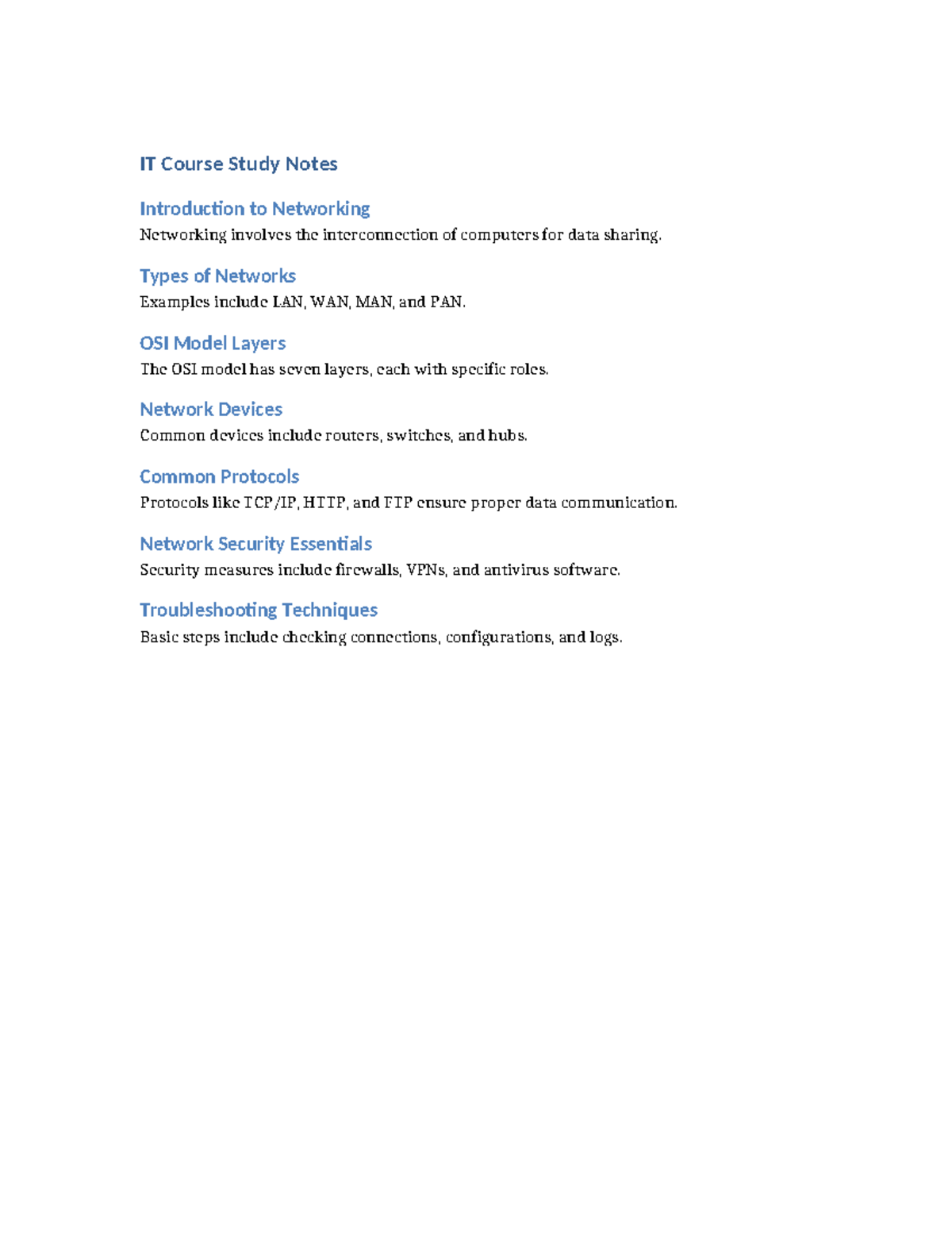 IT Course Study Notes - IT Course Study Notes Introduction to ...