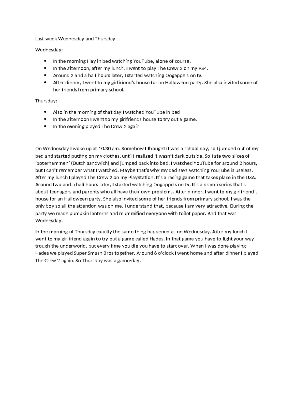 Weekly Activities Recap: YouTube, Gaming, and Halloween Fun - Studeersnel
