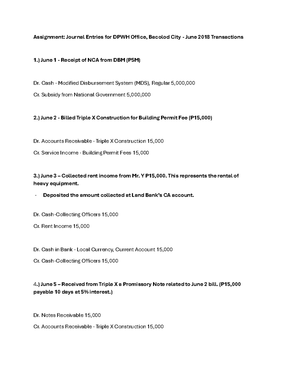 Journal Entries for DPWH Office Transactions - June 2018 (Gov Acc ...