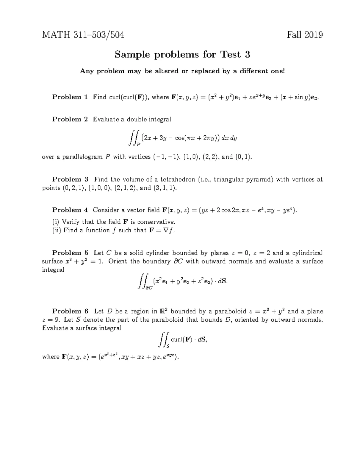 MATH 311 Sample Problems for Exam 2 - Fall 2019 Review - Studocu