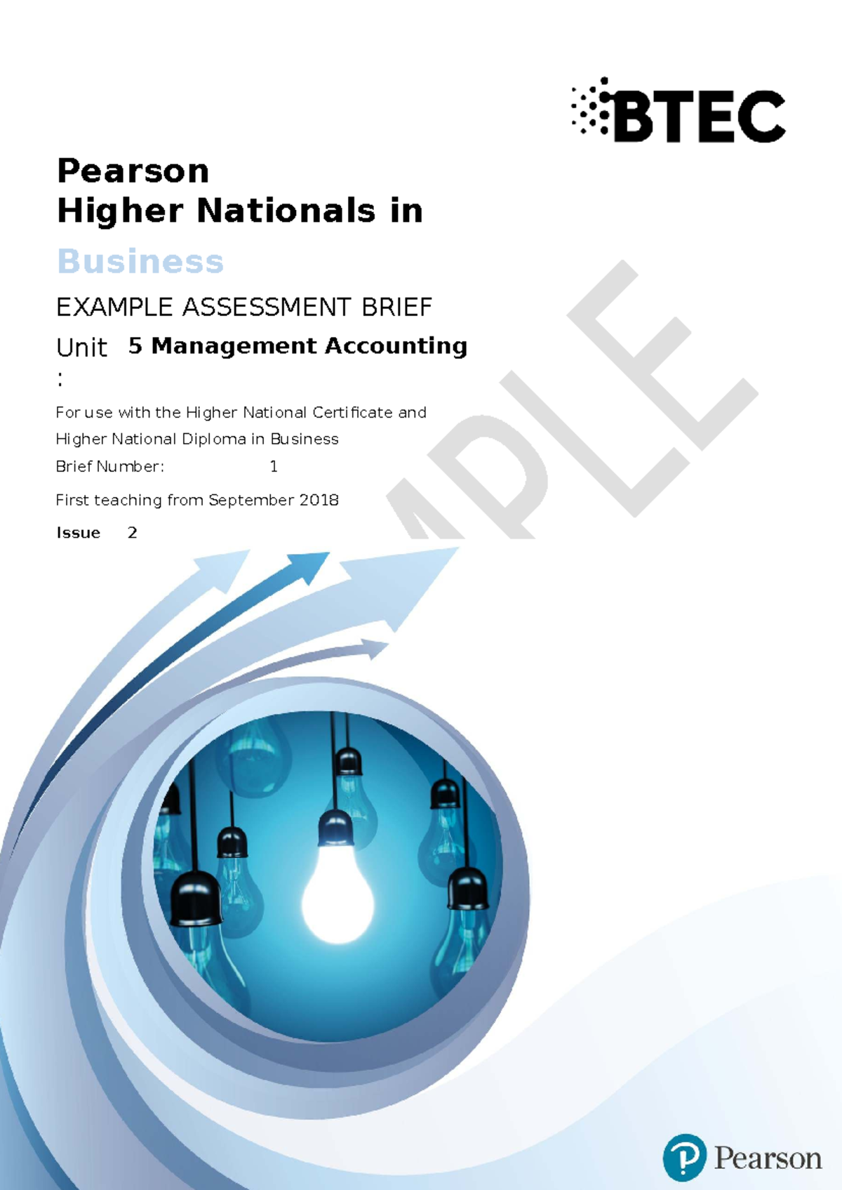 Unit 5 Management Accounting: Example Assessment Brief for HNC/HND ...