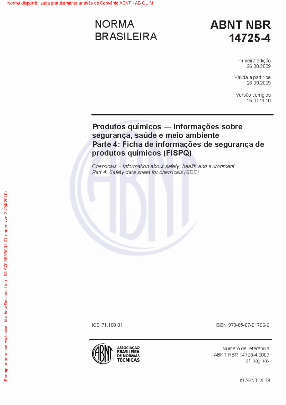 ABNT NBR 14725-4 - Normas para identificação - © ABNT 2009 NORMA ...