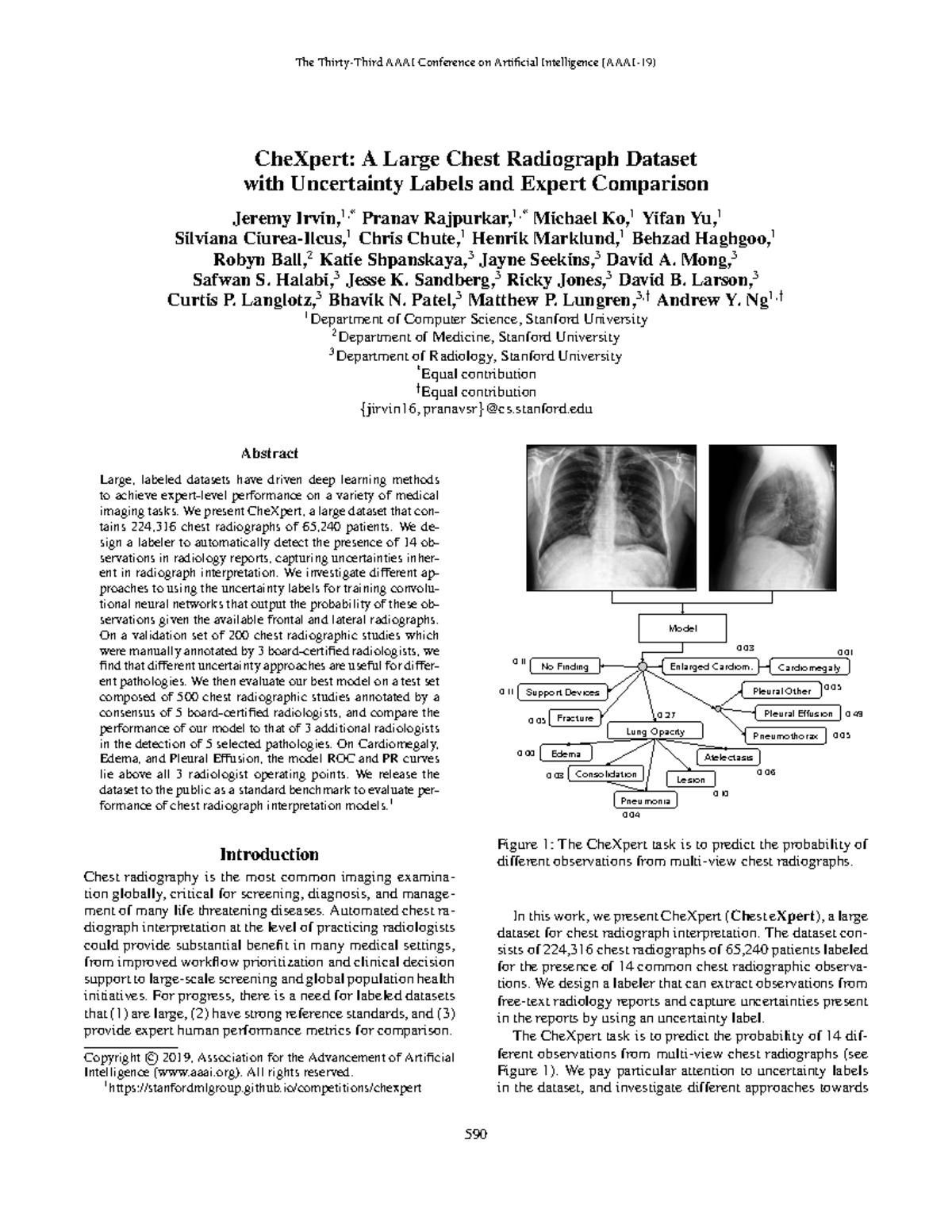 CheXpert: A Comprehensive Dataset for Chest Radiograph Analysis - Studocu