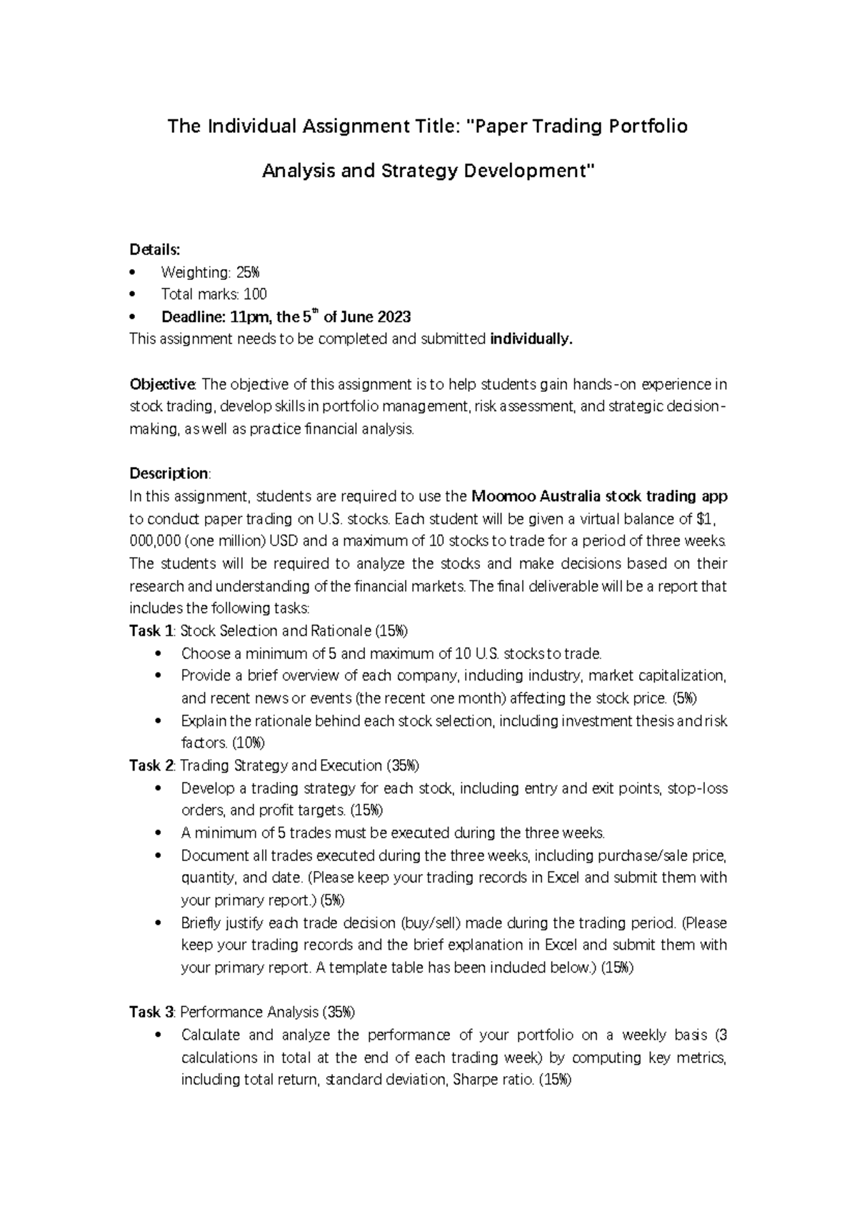 The Individual Assignment AFIN3010 S12023 - The Individual Assignment ...