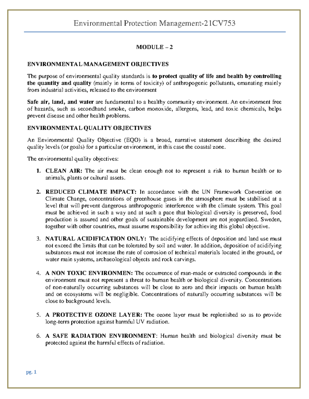 EPM - 21CV753 Module 2: Environmental Management Objectives and ...