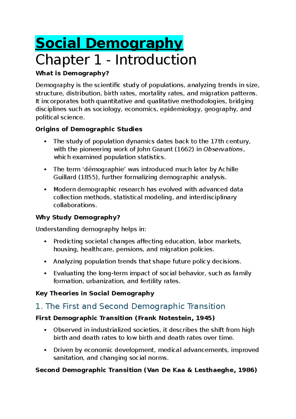 Social Demography - Comprehensive Study Guide and Overview - Studocu