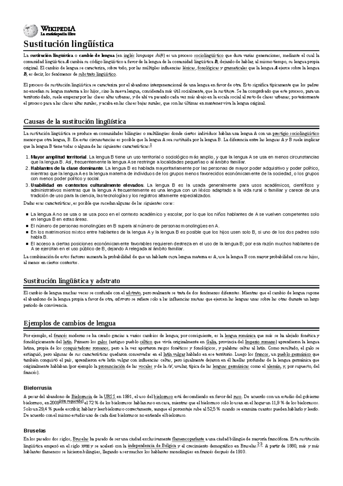 Sustitución lingüística: Proceso y ejemplos de cambio de lengua - Studocu