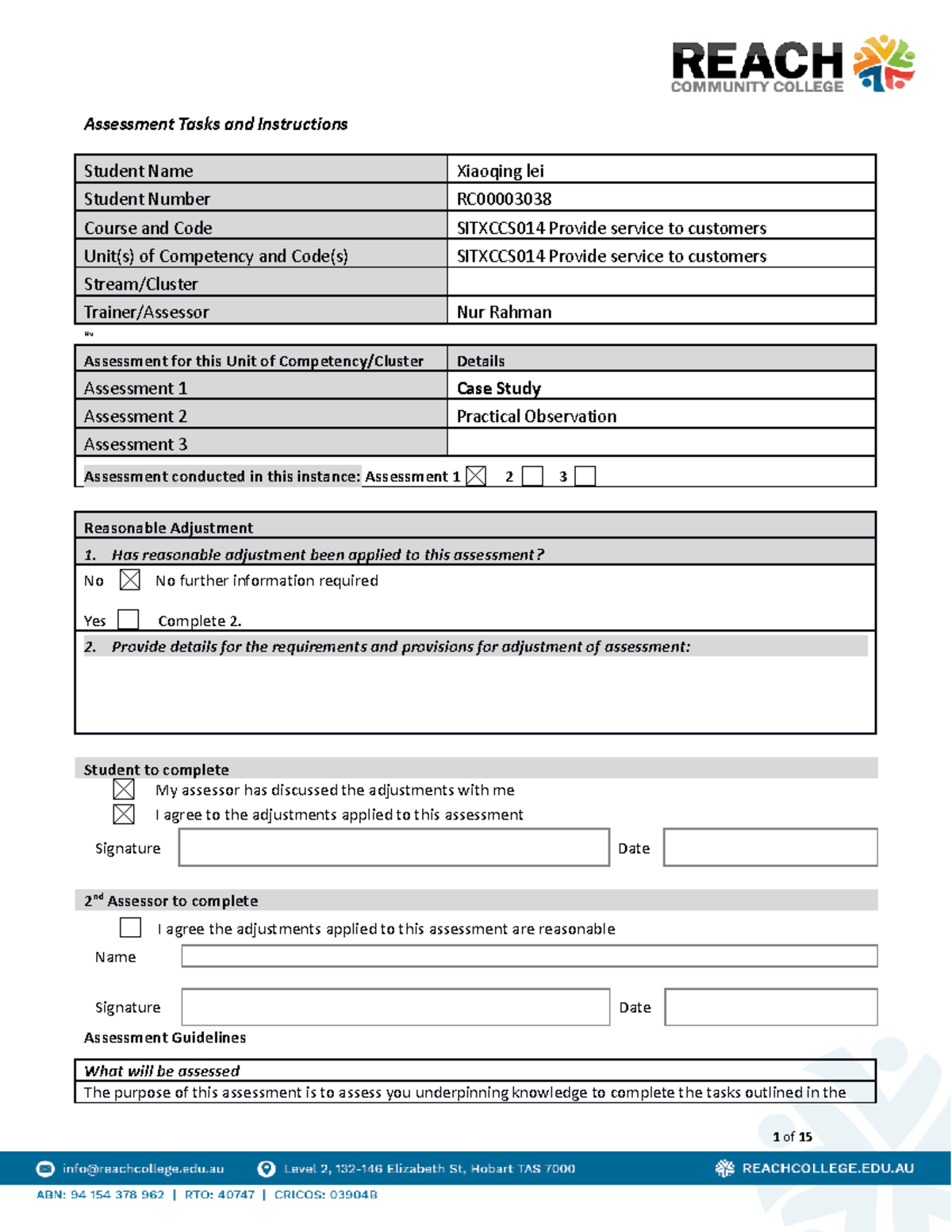 SITXCCS014 Assessment 1 - Case Study: Customer Service Issues - Studocu