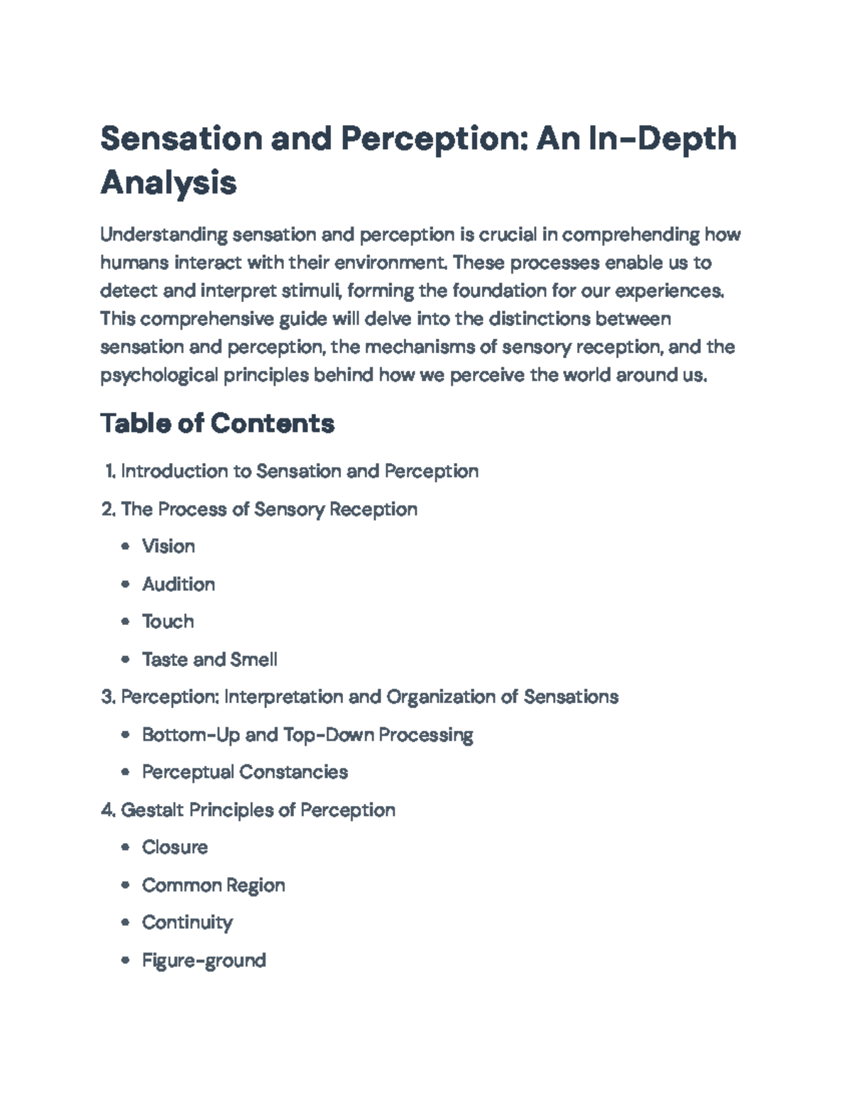 An In-Depth Analysis of Sensation and Perception: Key Concepts - Studocu