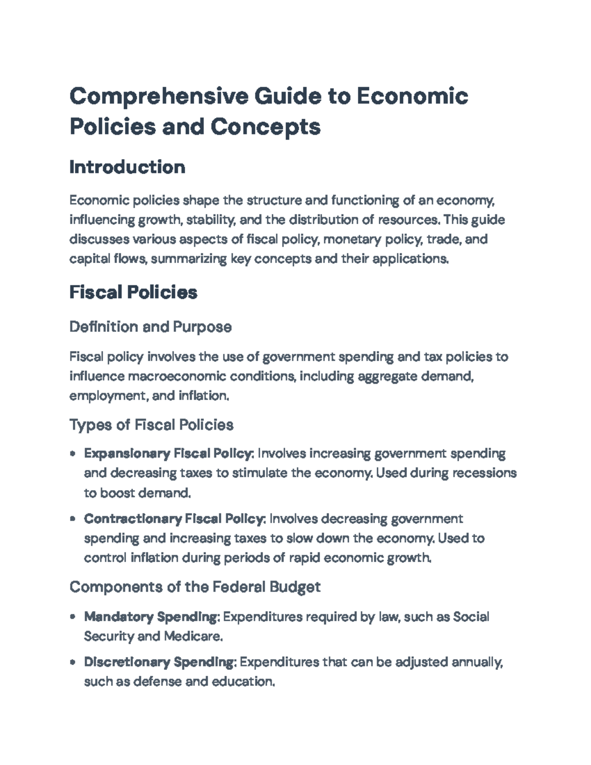 Comprehensive Guide to Economic Policies and Concepts (ECO 101 ...