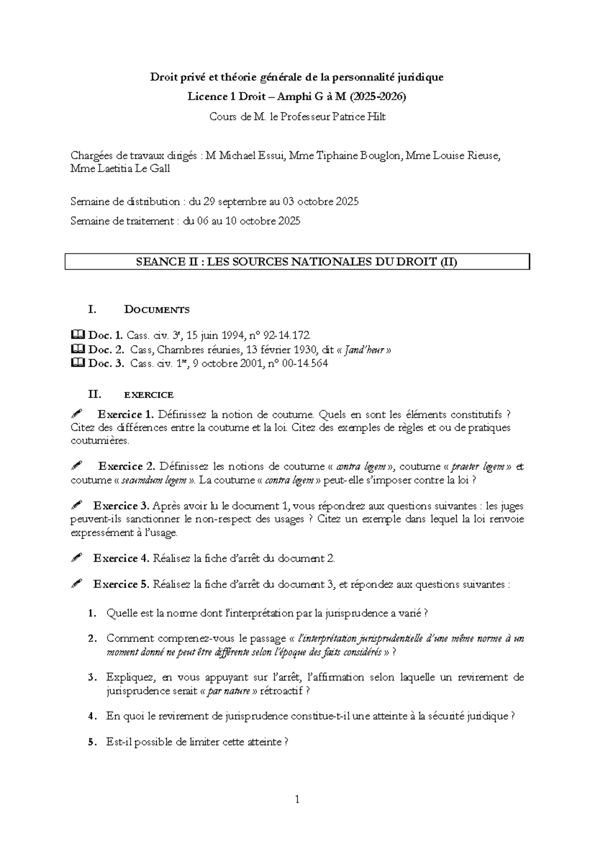 TD 2 : Les Sources Nationales du Droit (II) - Licence 1 Droit - Studocu