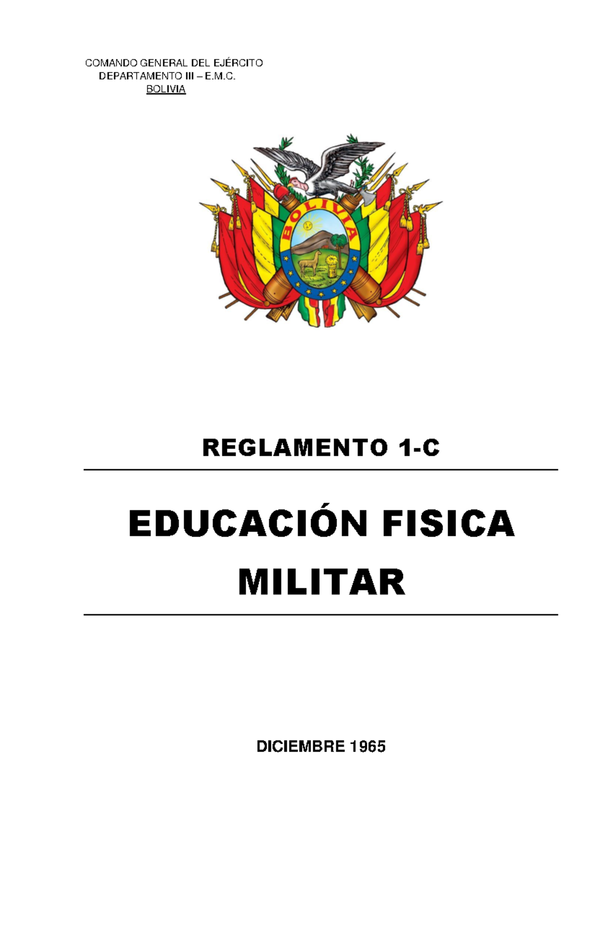 Reglamento 1-C de Educación Física Militar en Bolivia - Document Preview