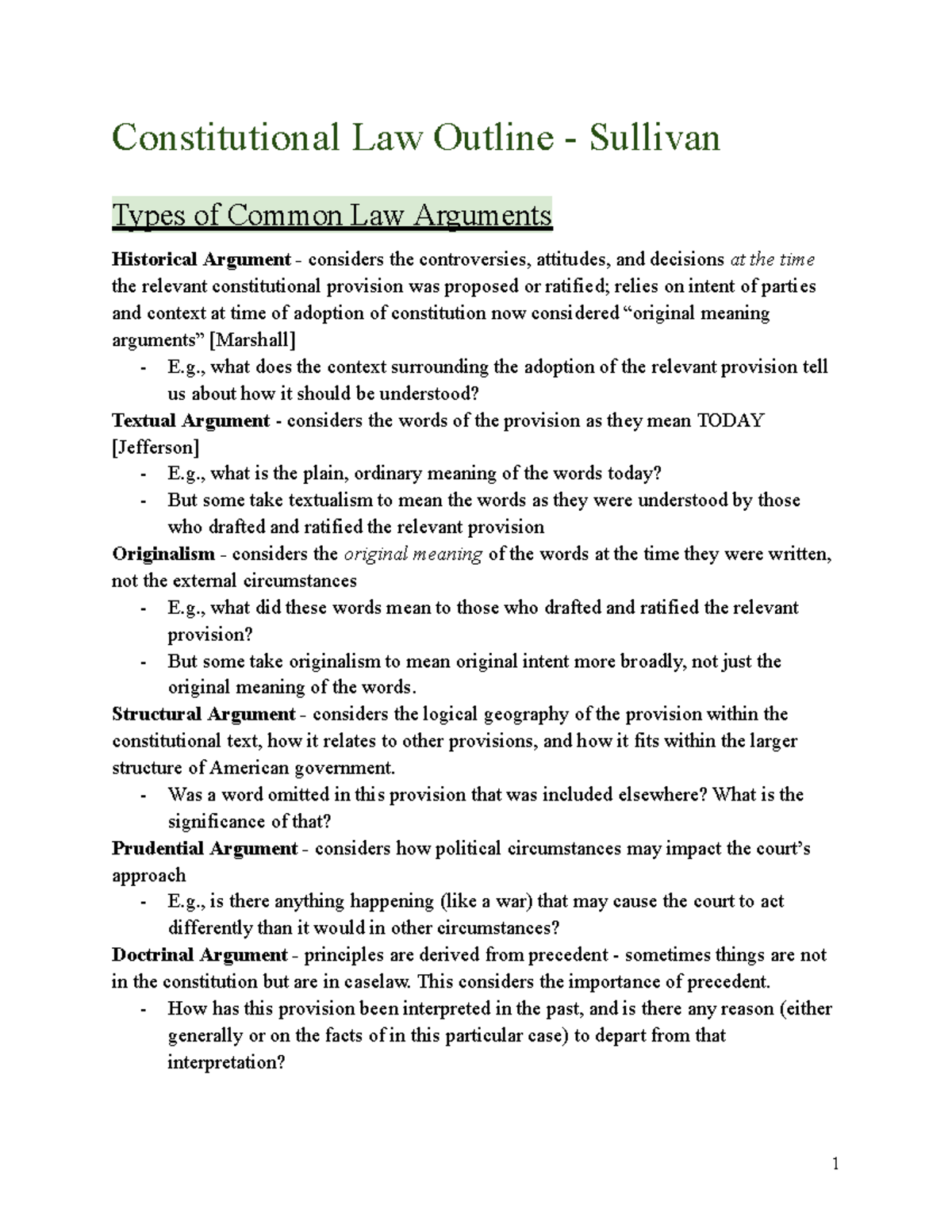 Constitutional Law Outline: Types of Common Law Arguments and Judicial ...