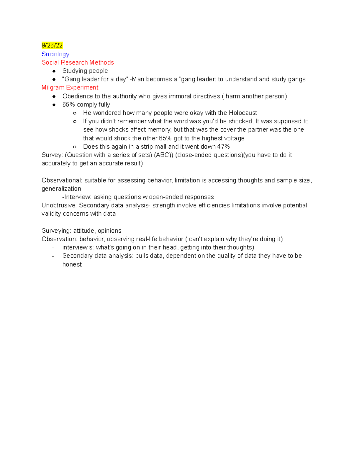 Sociology 101 - Notes on Social Research Methods and Key Studies - Studocu